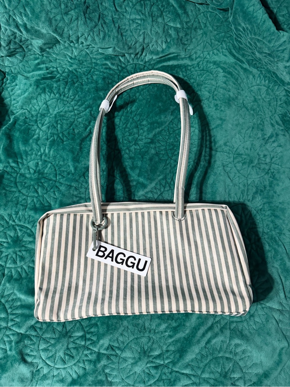 BAGGU - New Sage Green Striped Bowler Bag